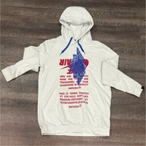 Nike White Hoodie with Red Text and Blue Drawstrings